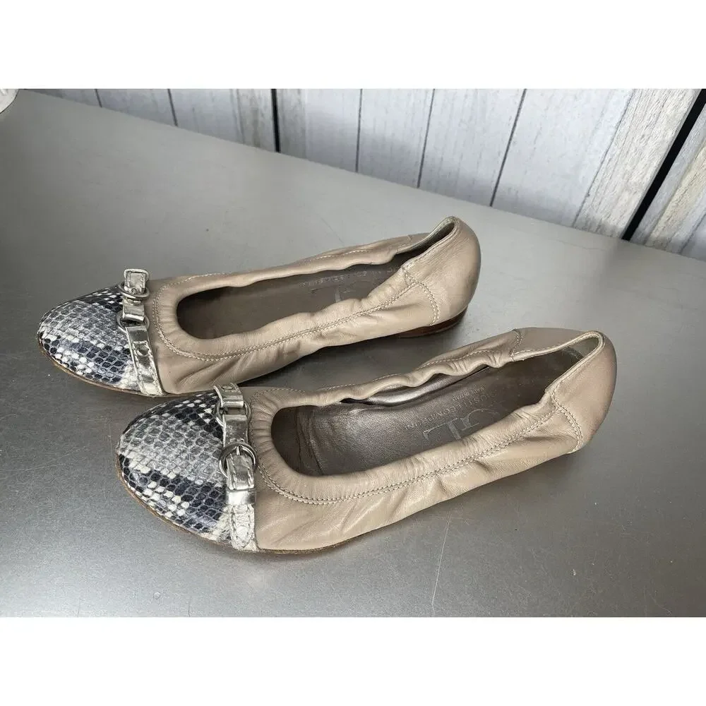 AGL Attilio Giusti Leombruni Beige Leather Snakeskin Flats Size 39 US 8.5-9